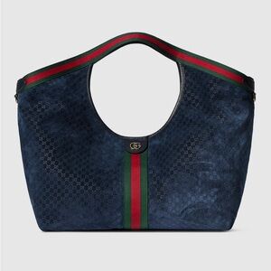 Gucci Giglio Large Navy Suede Shoulder Bag NWT